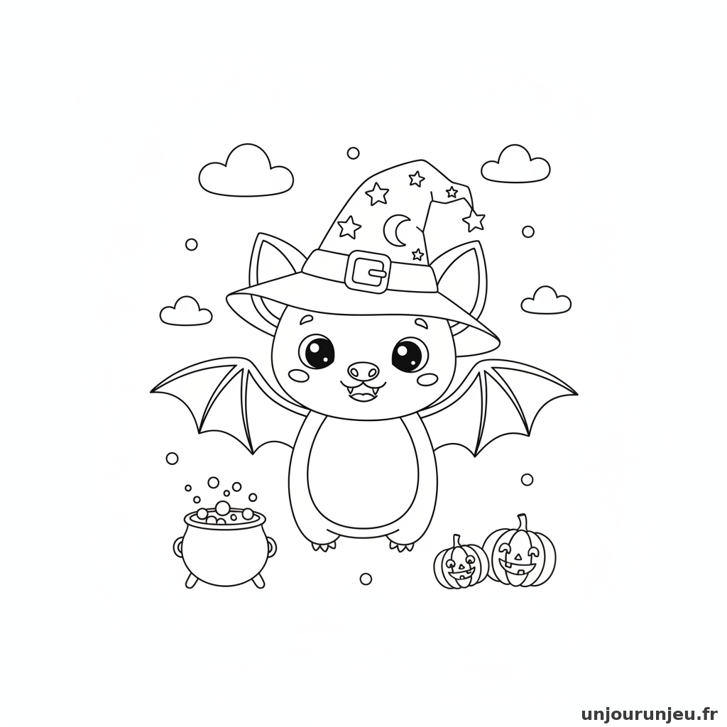 Coloriage Chauve Souris Chauve Souris Chapeau Sorciere 07