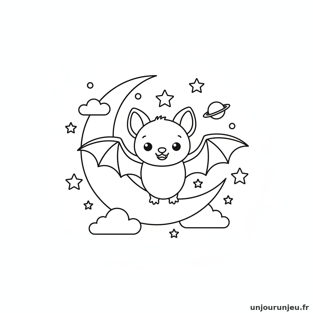 Coloriage Chauve Souris Chauve Souris Lune 02