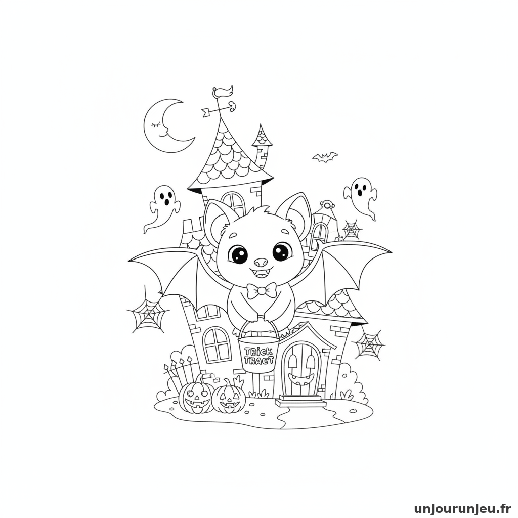 Coloriage Chauve Souris Chauve Souris Maison Hantee 17