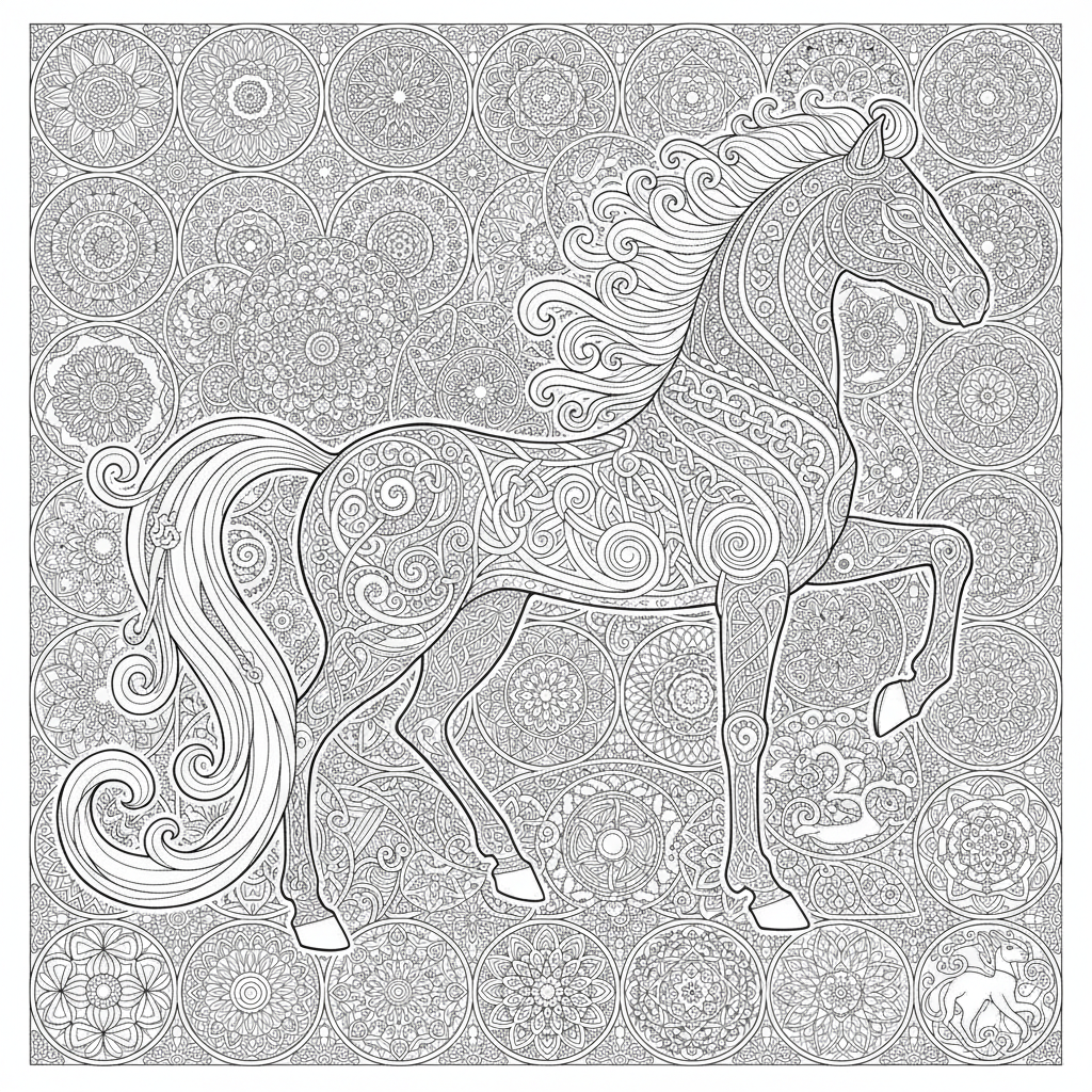 Coloriage Cheval Un Cheval Celtique Avec Des Entrelacs Des Noeuds Et Des Spir 07