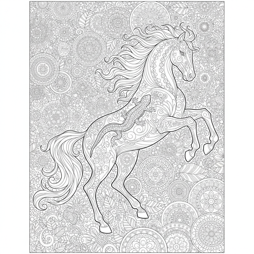 Coloriage Cheval Un Cheval De Feu Avec Des Flammes Ornementales Et Des Salama 10
