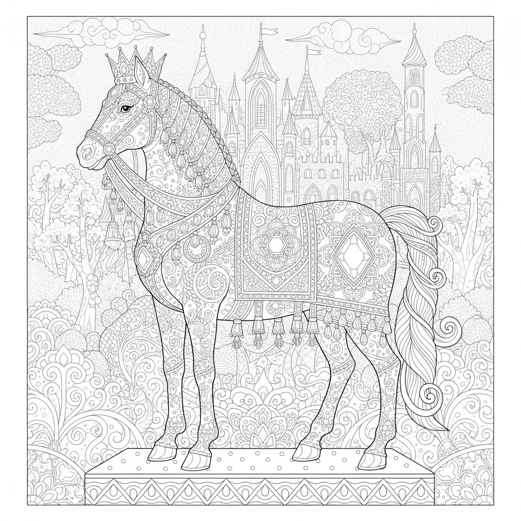 Coloriage Cheval Un Cheval Roi Avec Un Capara On Brode De Pierres Precieuses 12