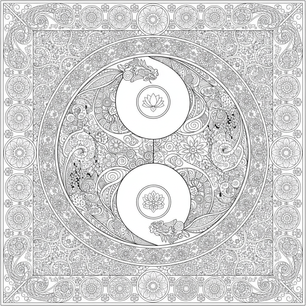 Coloriage Cheval Un Double Cheval Yin Yang Avec Des Motifs Orientaux Entrelac 11