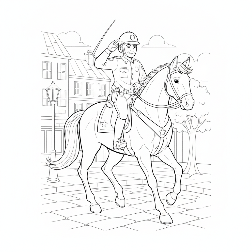 Coloriage Cheval Un Cheval De Police Dans Une Rue De Ville 19