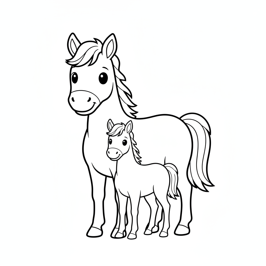 Coloriage Cheval Un Cheval Bebe Avec Sa Maman Jument 14
