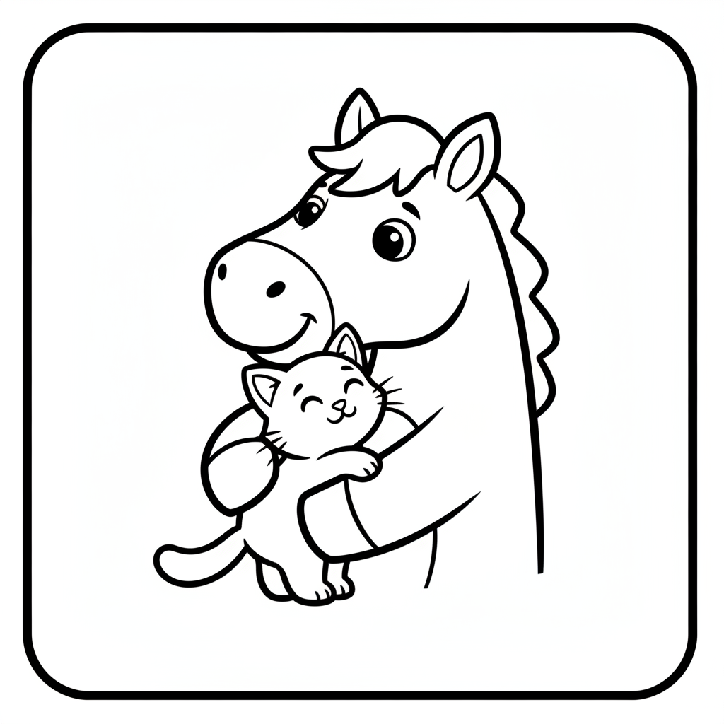 Coloriage Cheval Un Cheval Qui Fait Un Calin A Un Chat 09