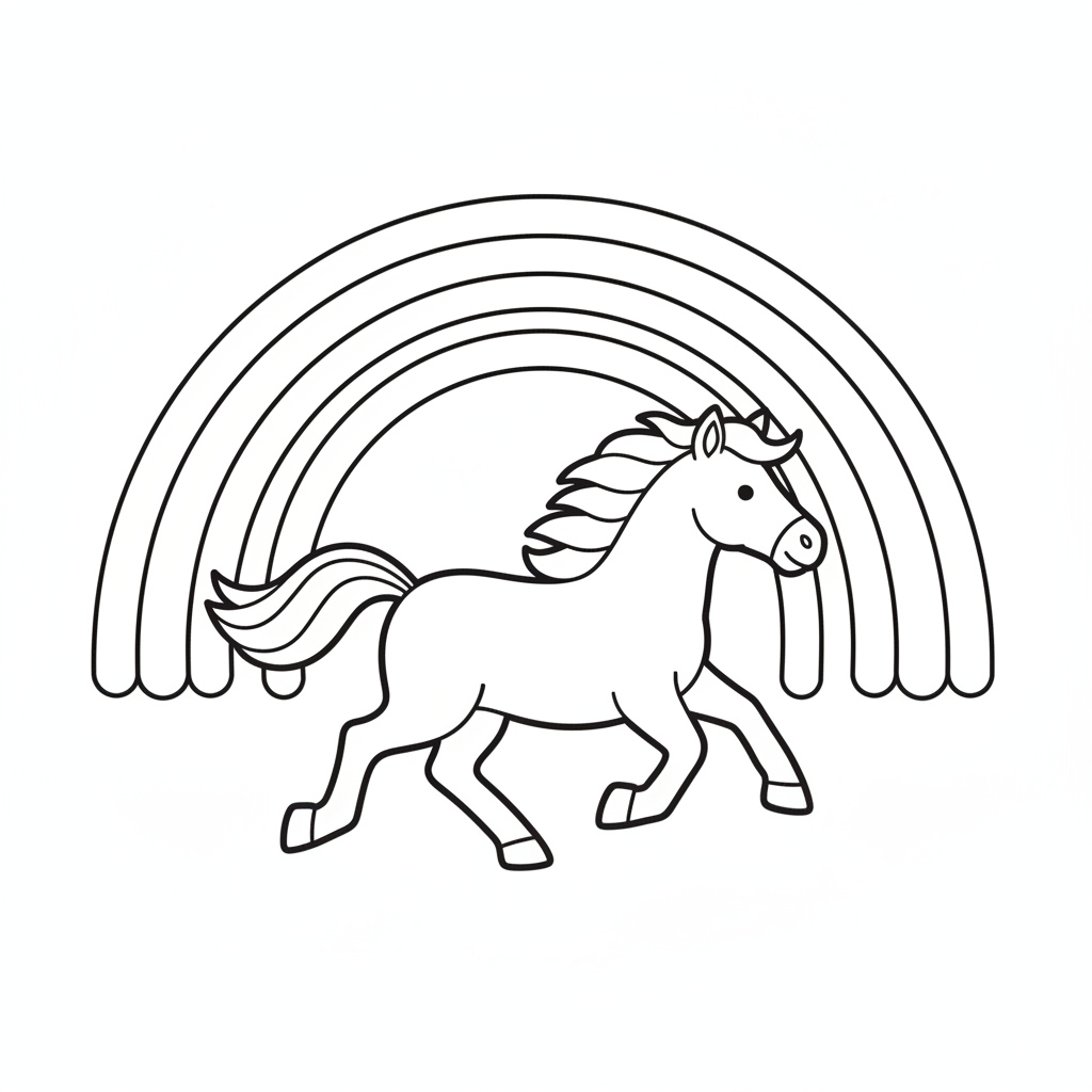 Coloriage Cheval Un Cheval Qui Galope Sous Un Arc En Ciel 19