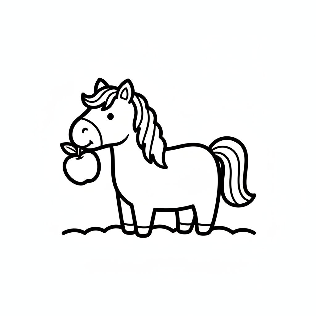 Coloriage Cheval Un Cheval Qui Mange Une Pomme 02