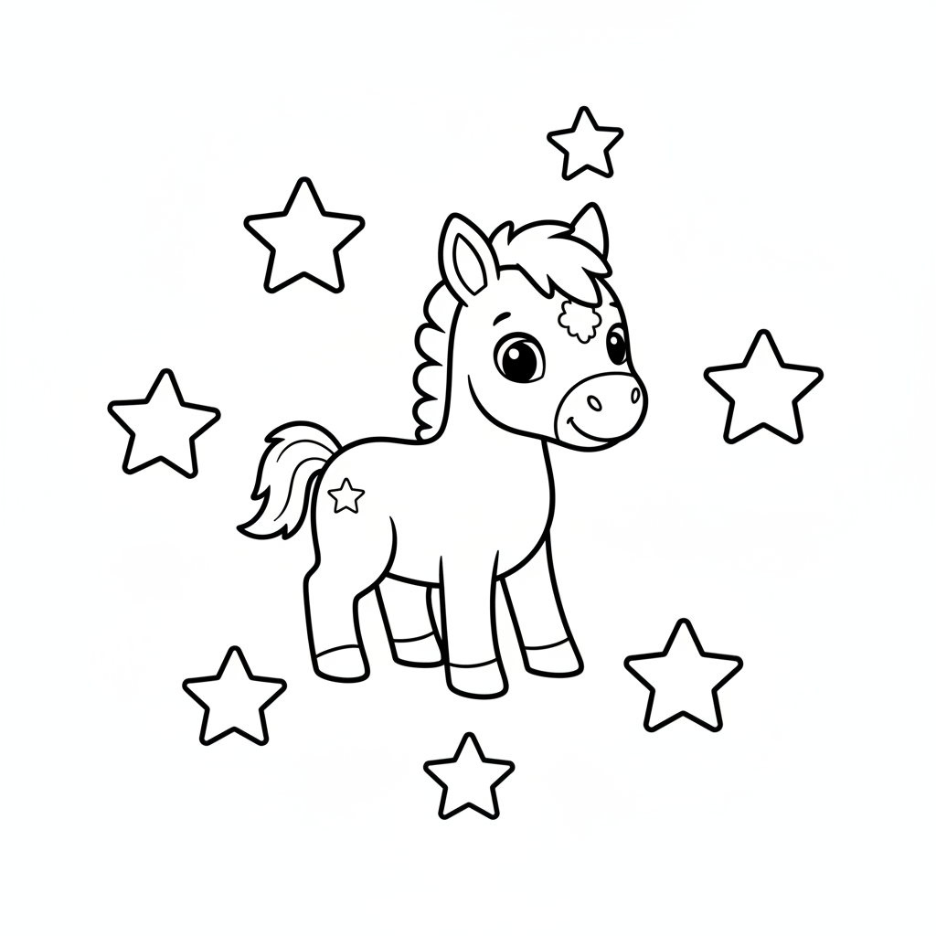 Coloriage Cheval Un Petit Cheval Avec Des Etoiles Autour 06