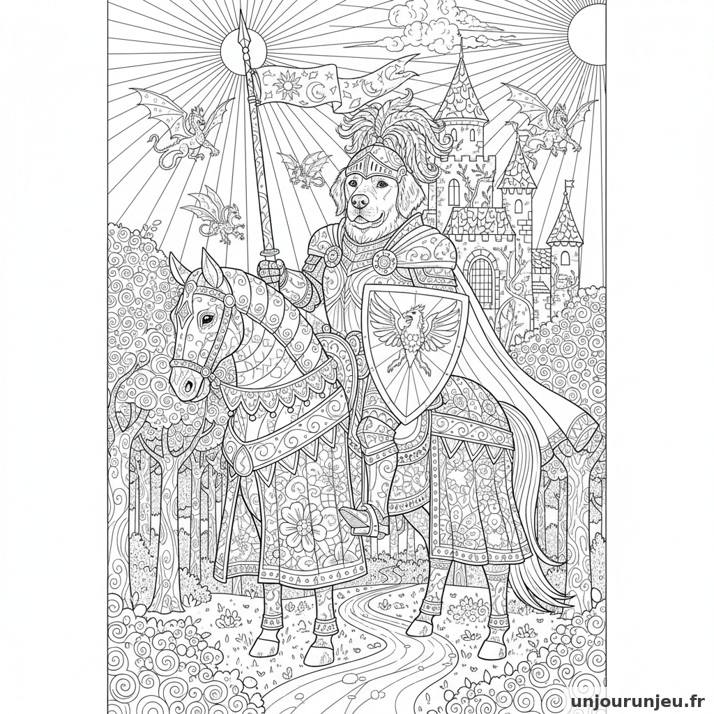 Coloriage Chien Chien Chevalier Armure Ornee Detaillee 07