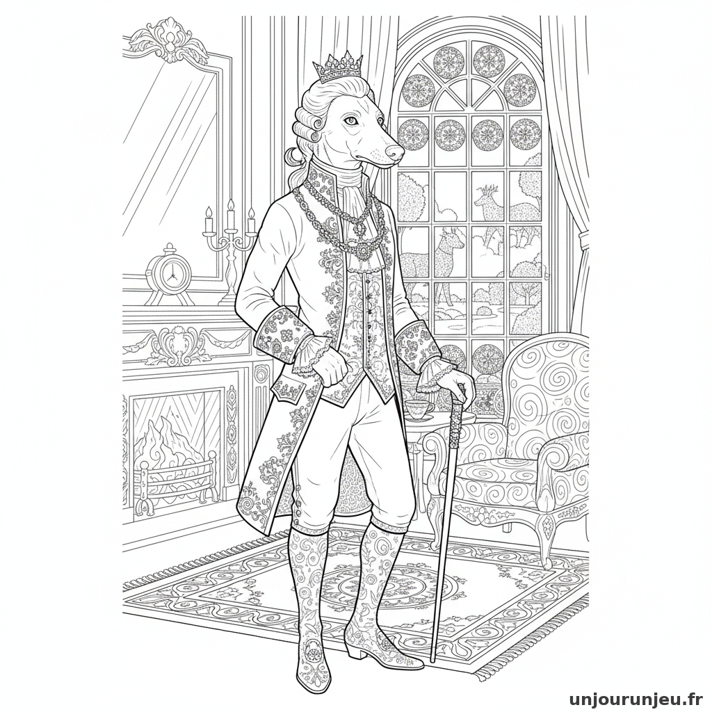 Coloriage Chien Chien Elegant Costume Aristocrate Dentelle Ornee 02