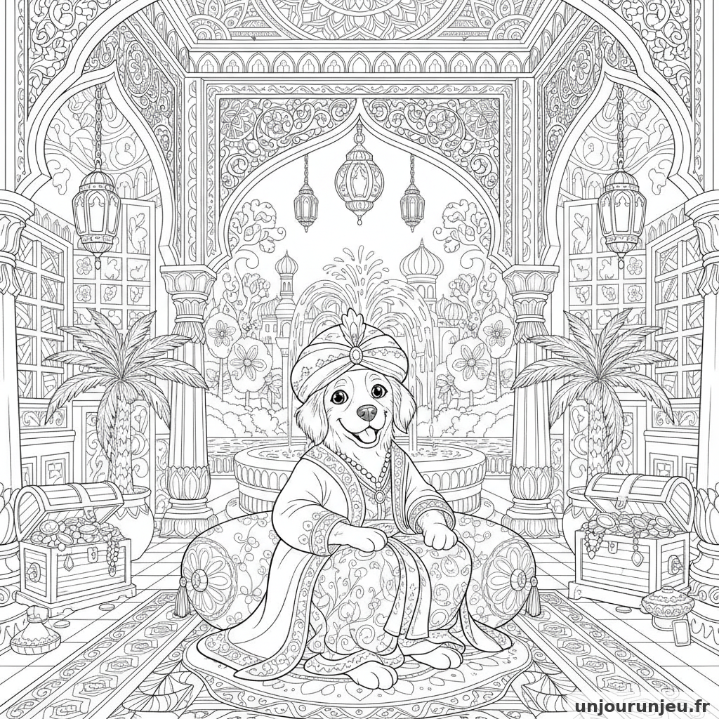 Coloriage Chien Chien Palais Oriental Ornemente 06