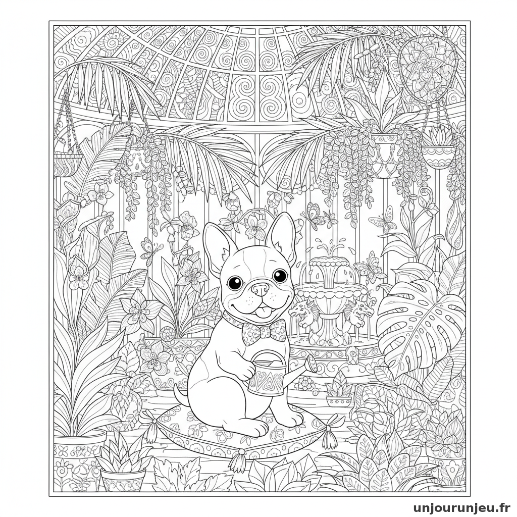 Coloriage Chien Chien Serre Exotique Pleine Plantes Ornees 18