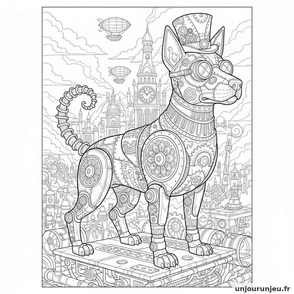 Coloriage Chien Chien Steampunk Rouages Engrenages Ornes 14