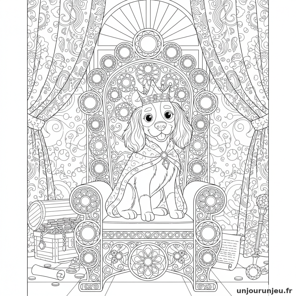 Coloriage Chien Chien Trone Orne Pierres Precieuses 11