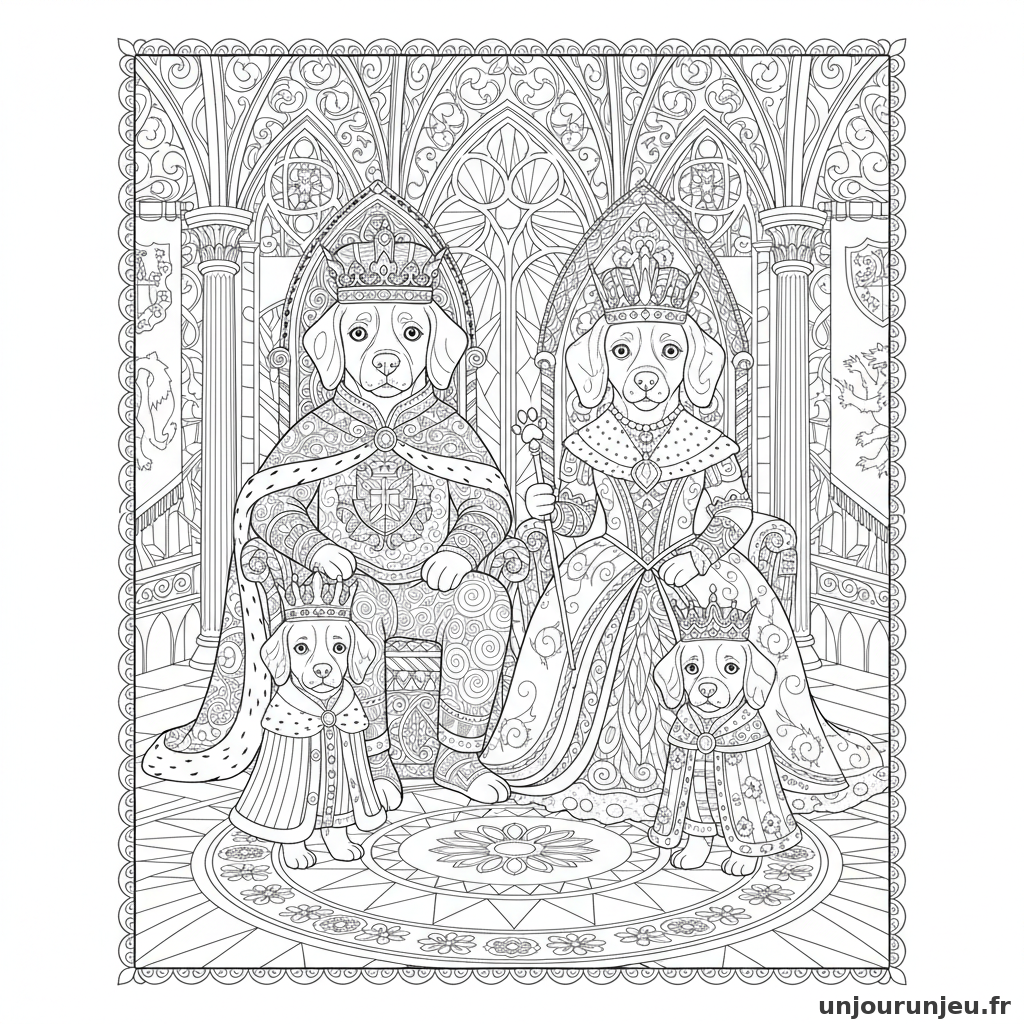 Coloriage Chien Famille Royale Chiens Habits Brodes Couronnes 19
