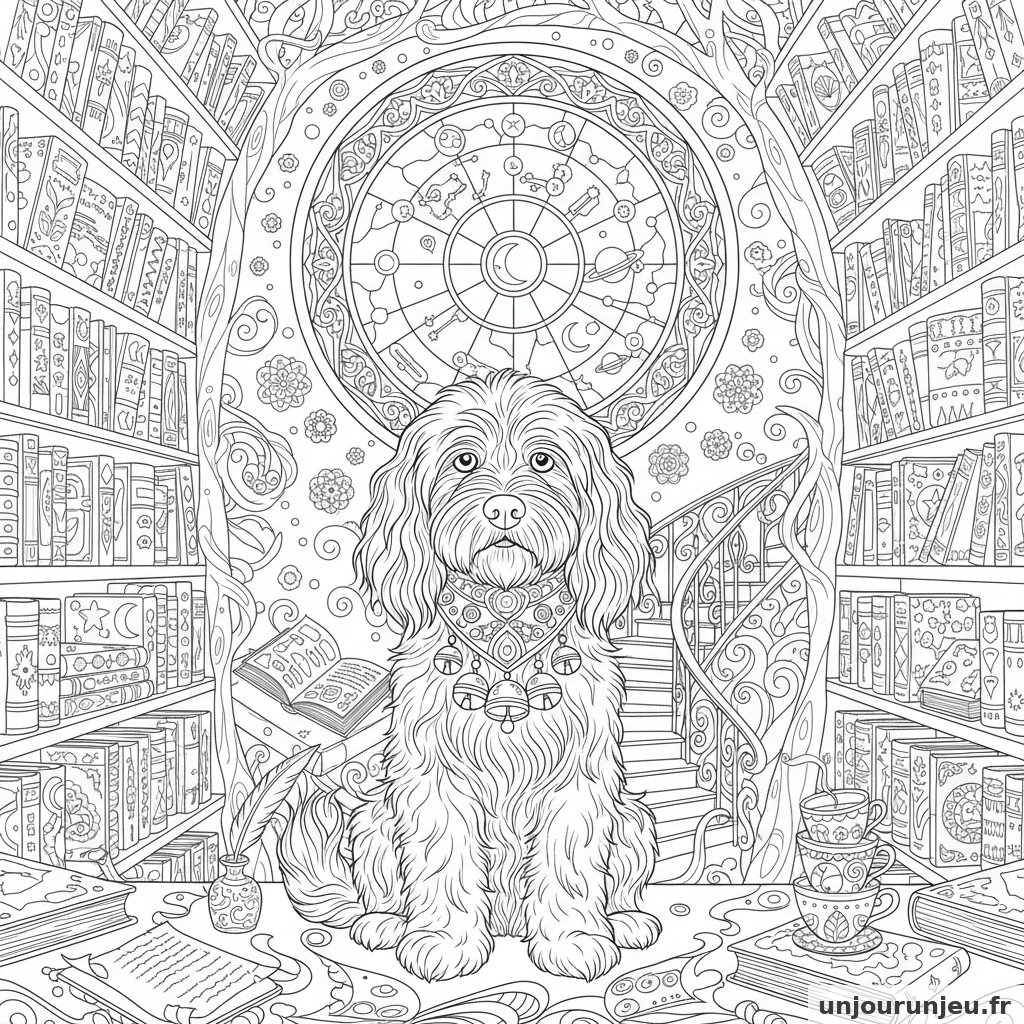 Coloriage Chien Grand Chien Bibliotheque Magique Pleine Livres 08