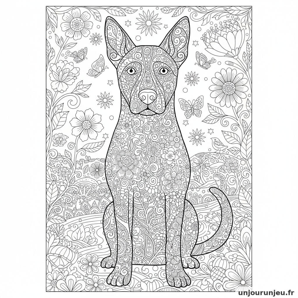 Coloriage Chien Grand Chien Orne Mille Motifs Floraux Mandala 01