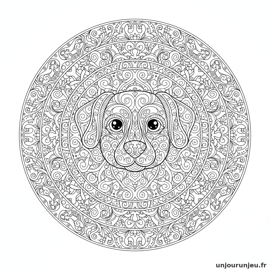 Coloriage Chien Mandala Chien Arabesques Os Entrelaces 04