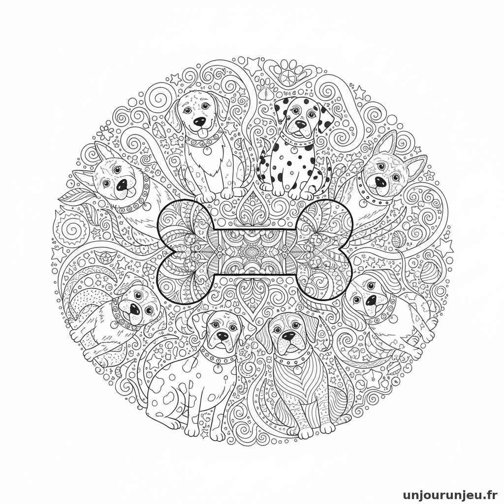 Coloriage Chien Rose Chiens 8 Chiens Autour Dun Os Central 13