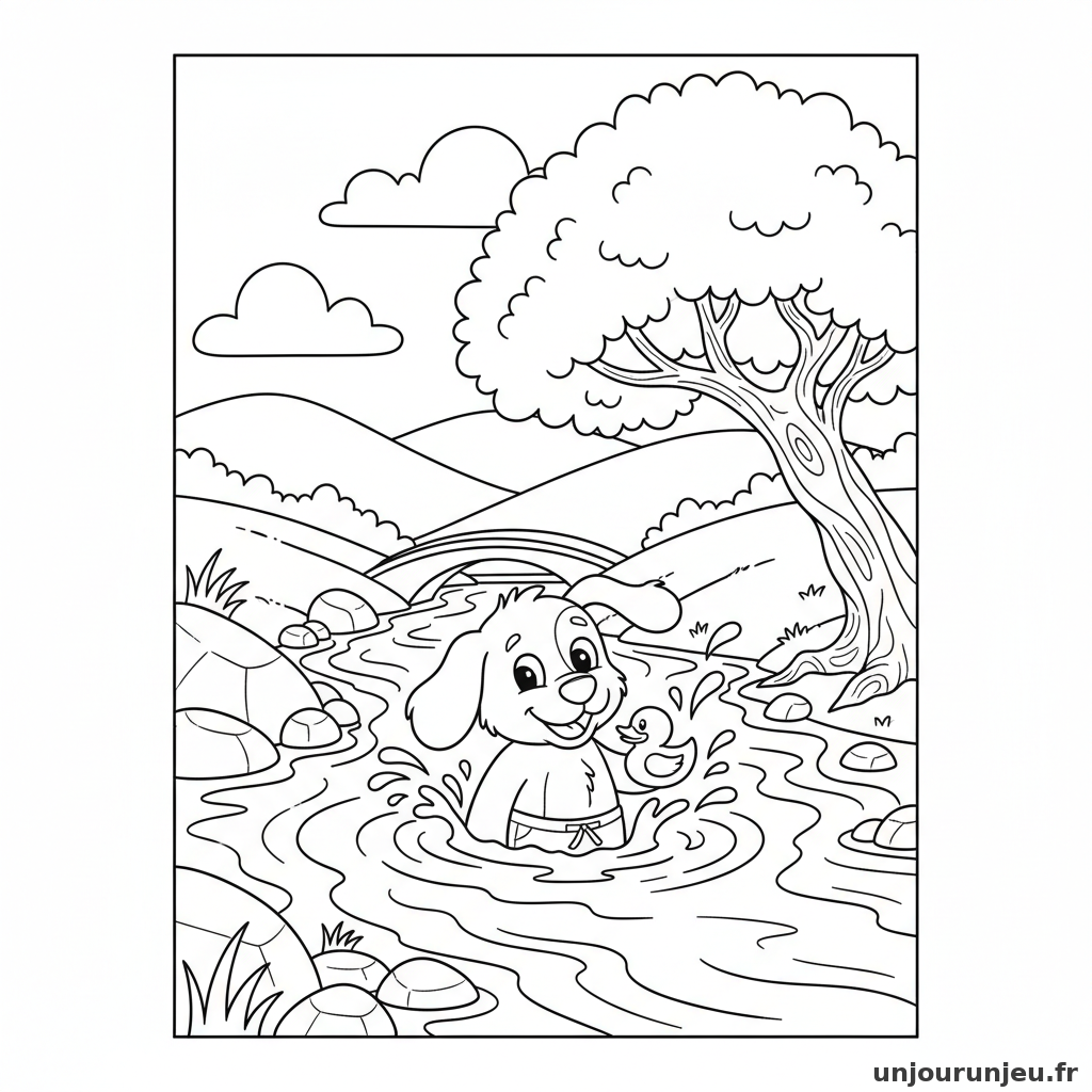 Coloriage Chien Chien Baigne Riviere 19