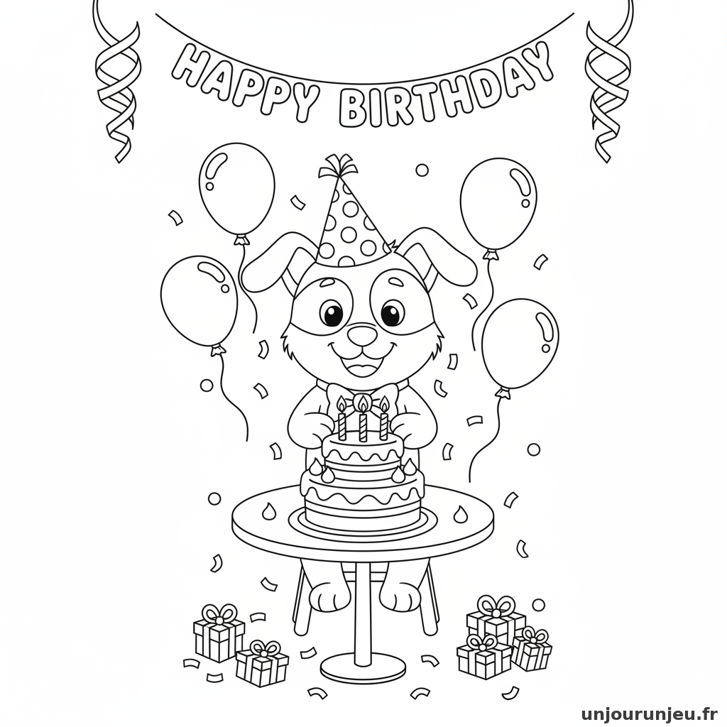 Coloriage Chien Chien Fete Anniversaire Gateau 15