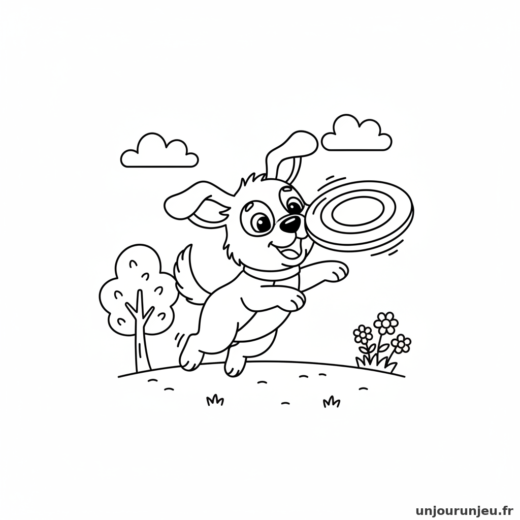 Coloriage Chien Chien Frisbee 10