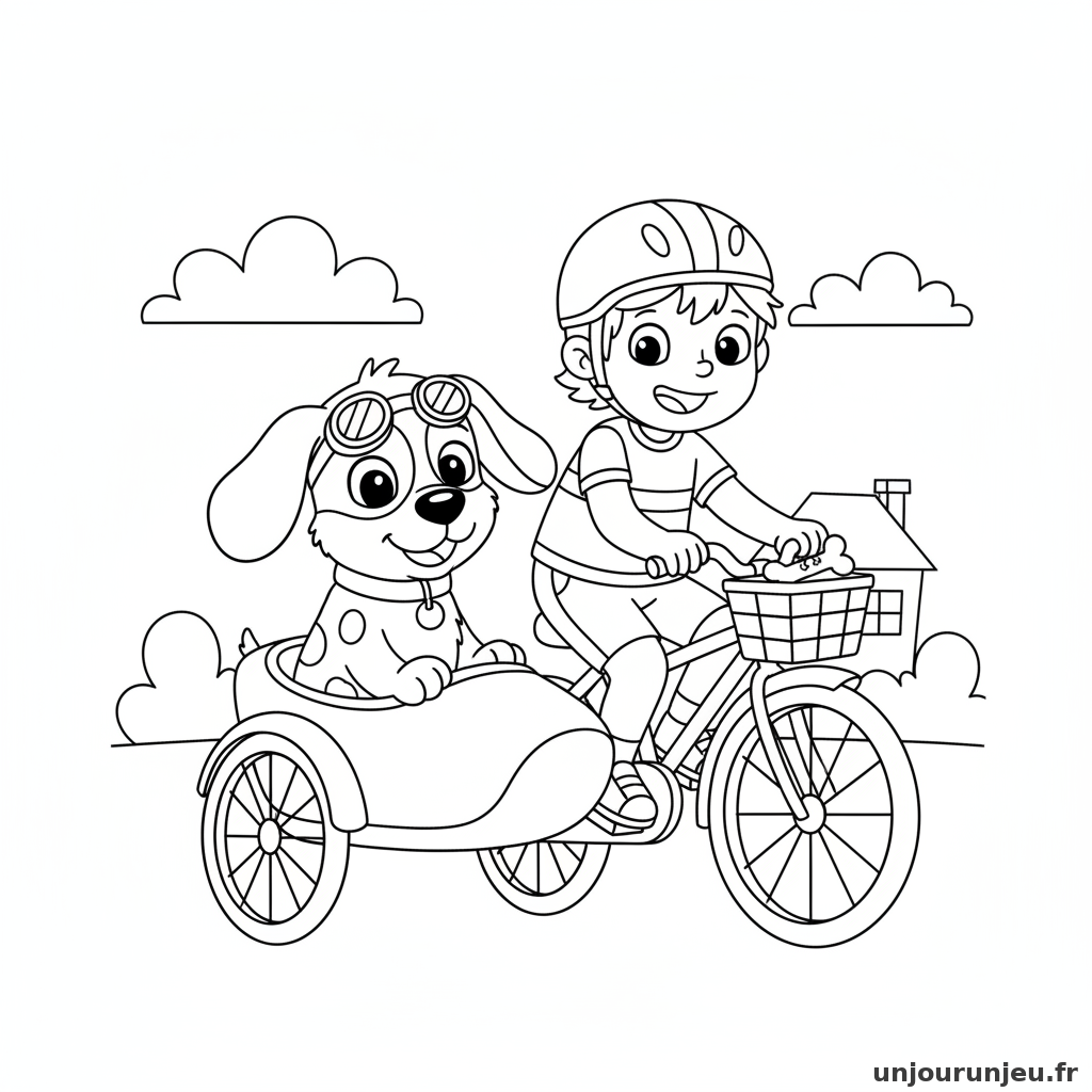 Coloriage Chien Chien Maitre Velo 12