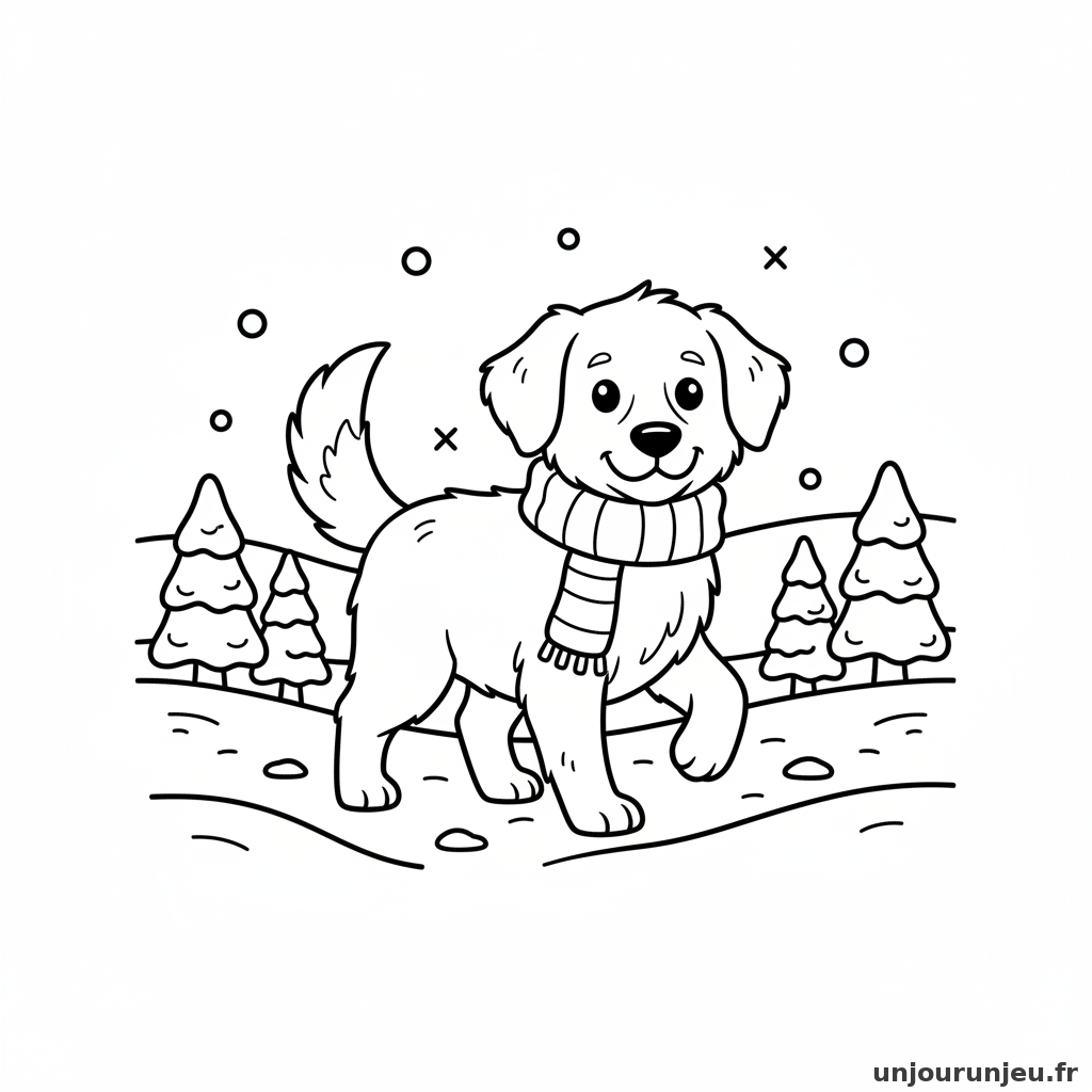 Coloriage Chien Chien Marche Neige 20