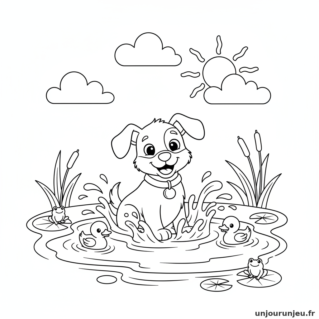 Coloriage Chien Chien Mare Canards 13
