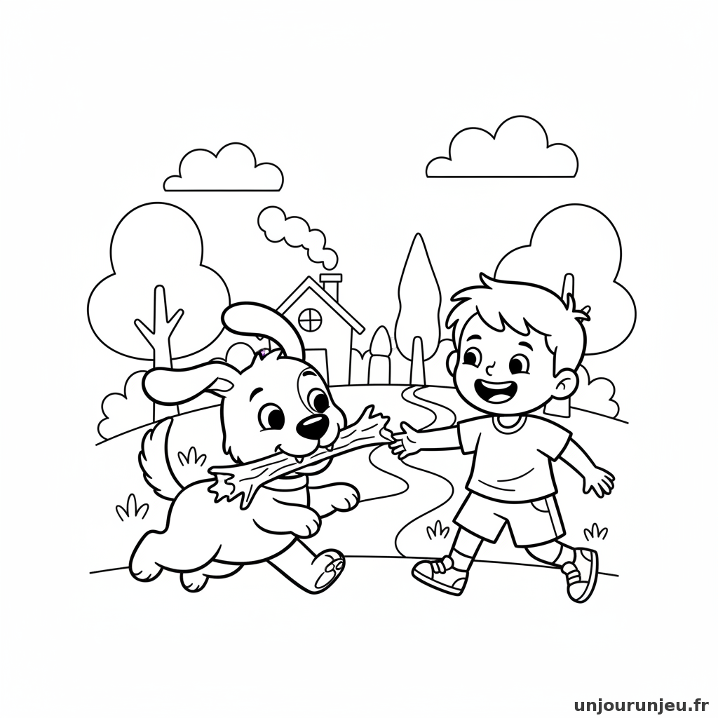 Coloriage Chien Chien Rapporte Baton Maitre 02