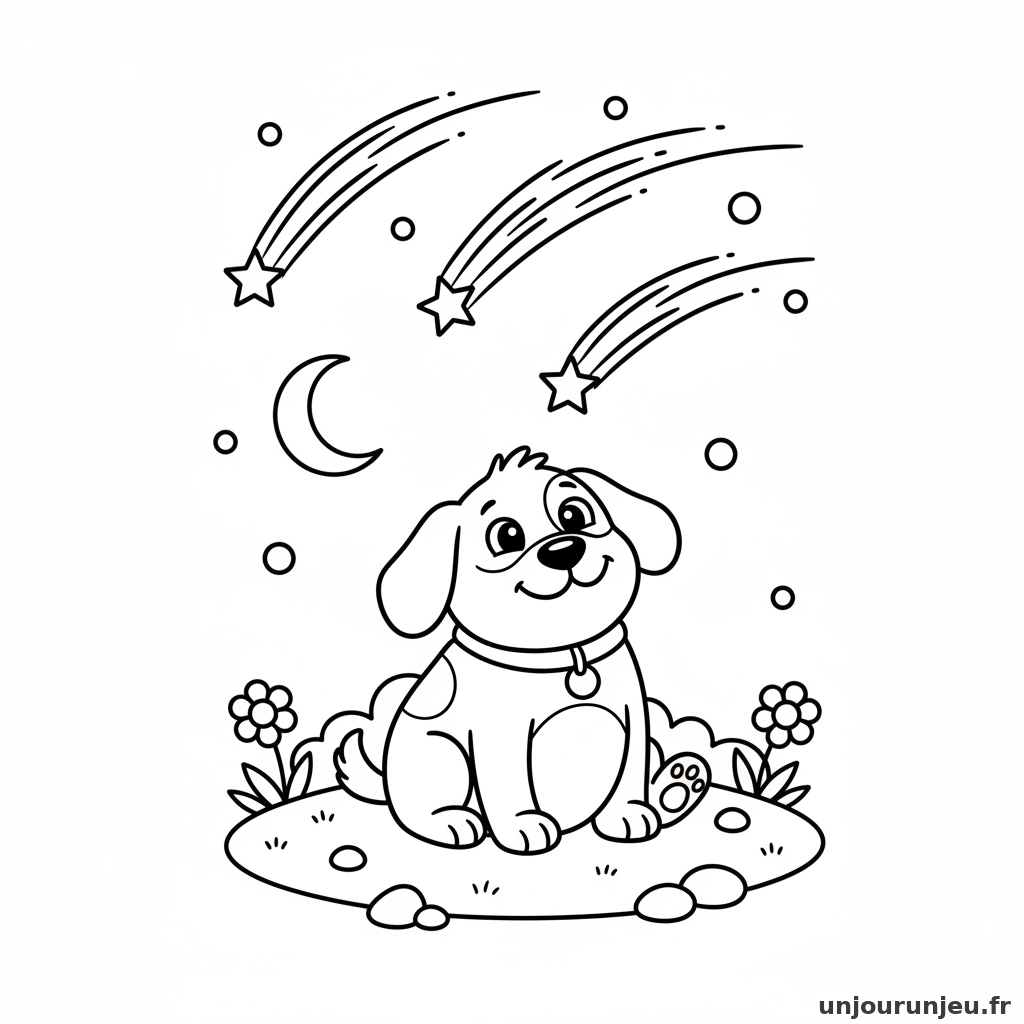 Coloriage Chien Chien Regarde Etoiles Filantes 14