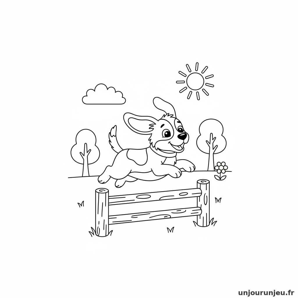 Coloriage Chien Chien Saute Dessus Obstacle 09