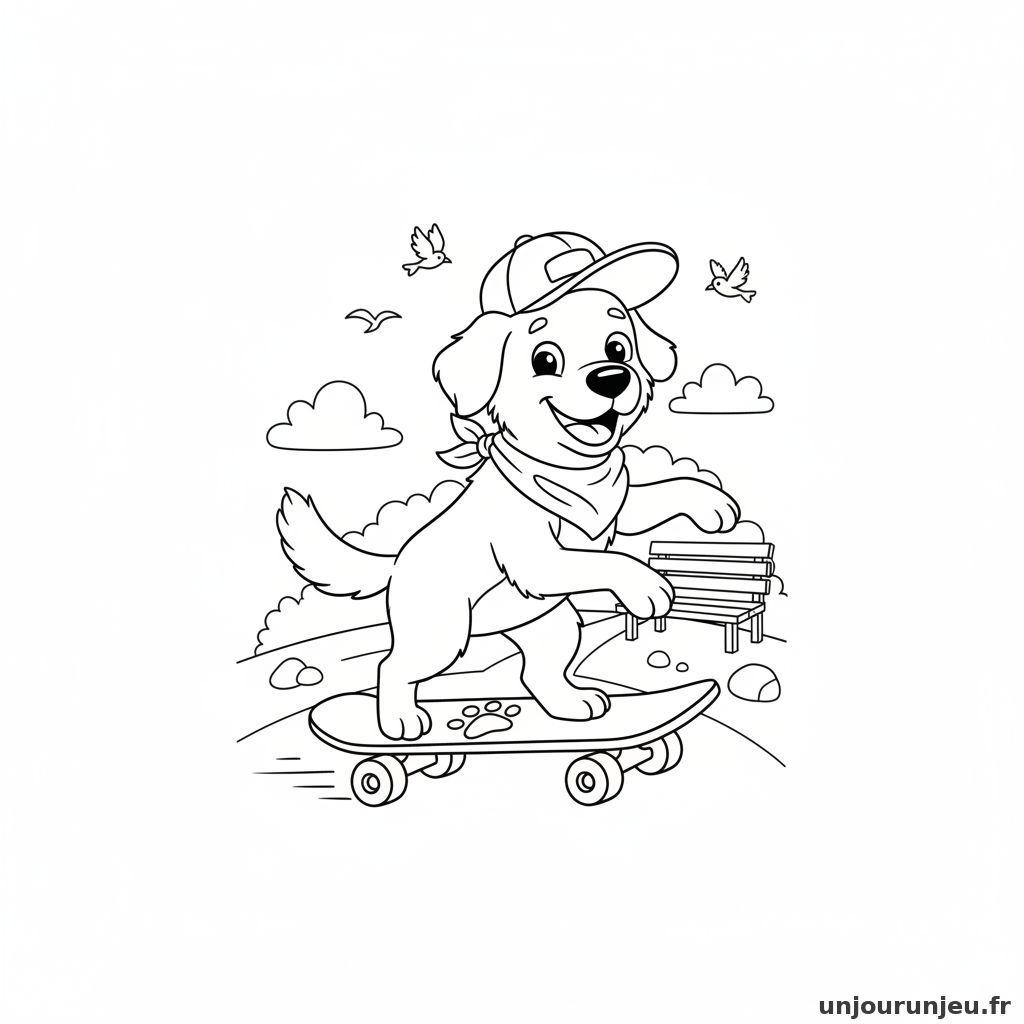 Coloriage Chien Chien Skateboard 06