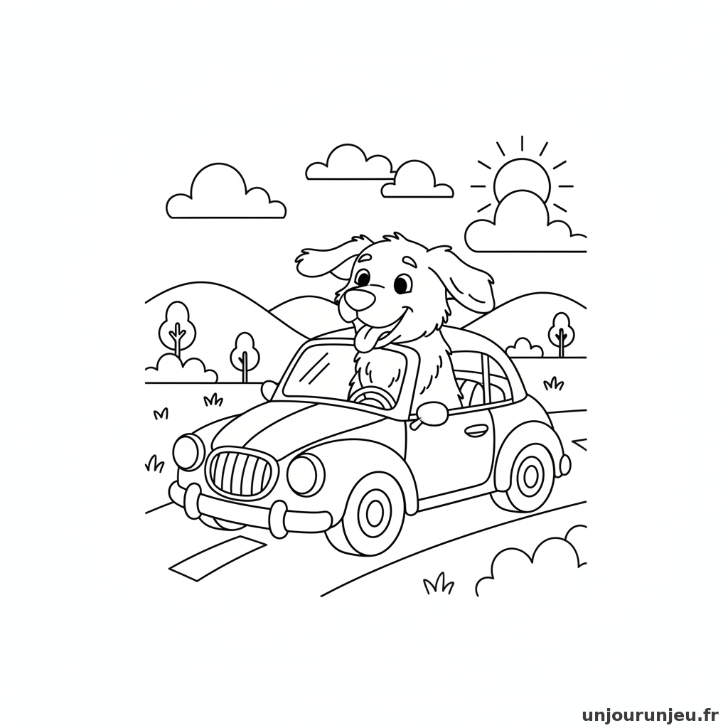 Coloriage Chien Chien Voiture Tete Fenetre 08