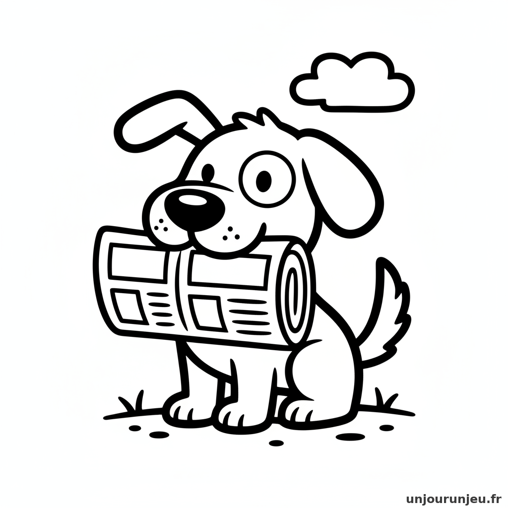 Coloriage Chien Chien Tient Journal Gueule 07