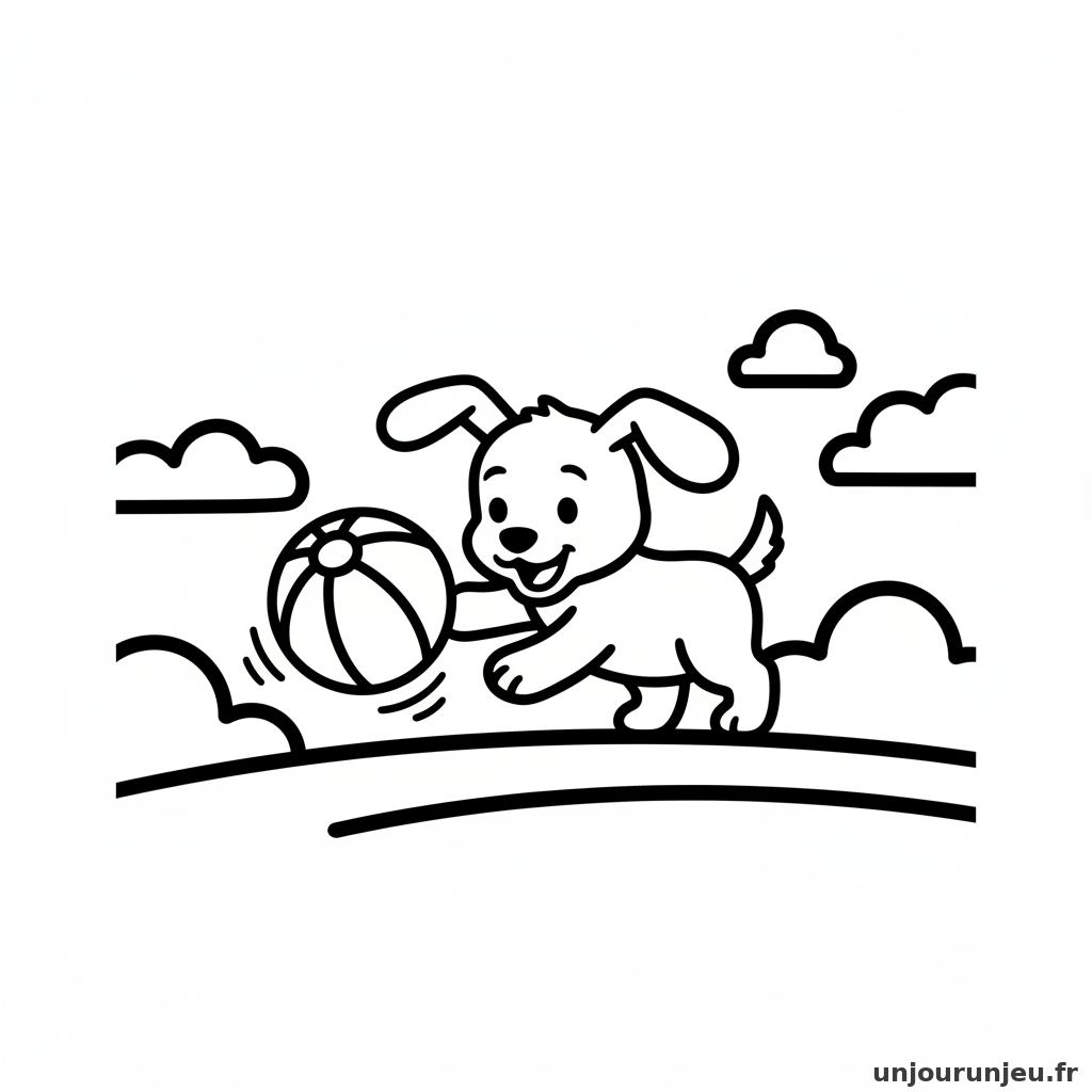 Coloriage Chien Chiot Balle 03