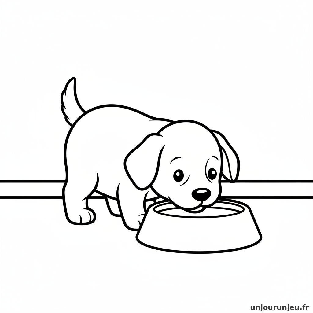Coloriage Chien Chiot Boit Gamelle 19