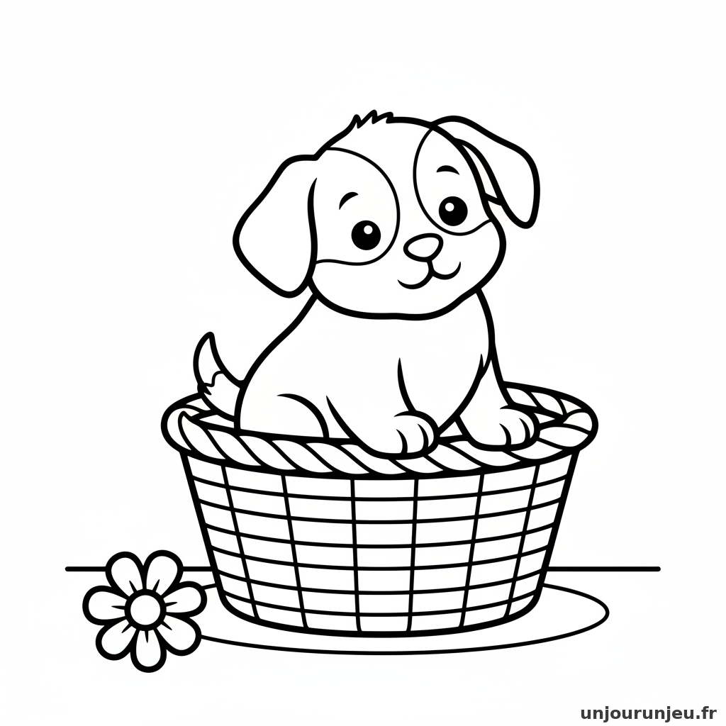 Coloriage Chien Chiot Panier 09