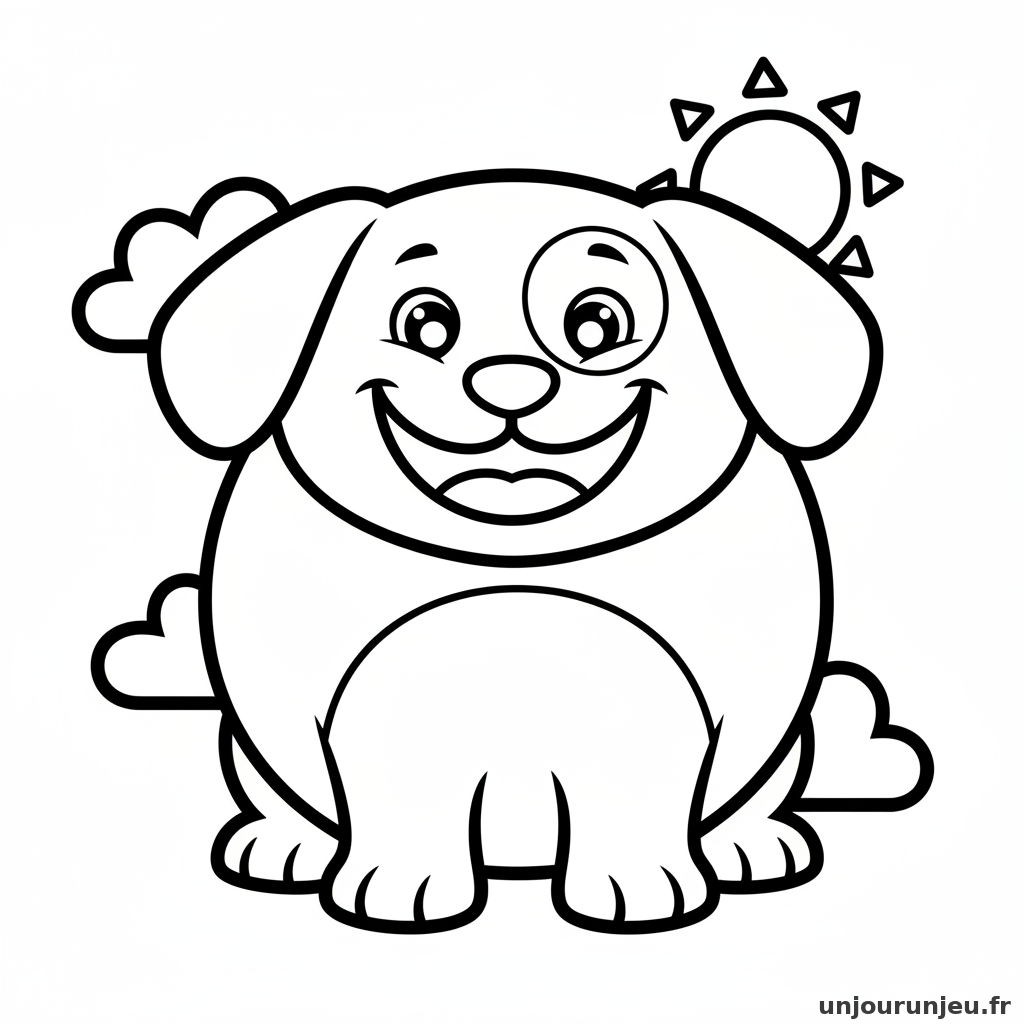 Coloriage Chien Gros Chiot Rond Grand Sourire 01