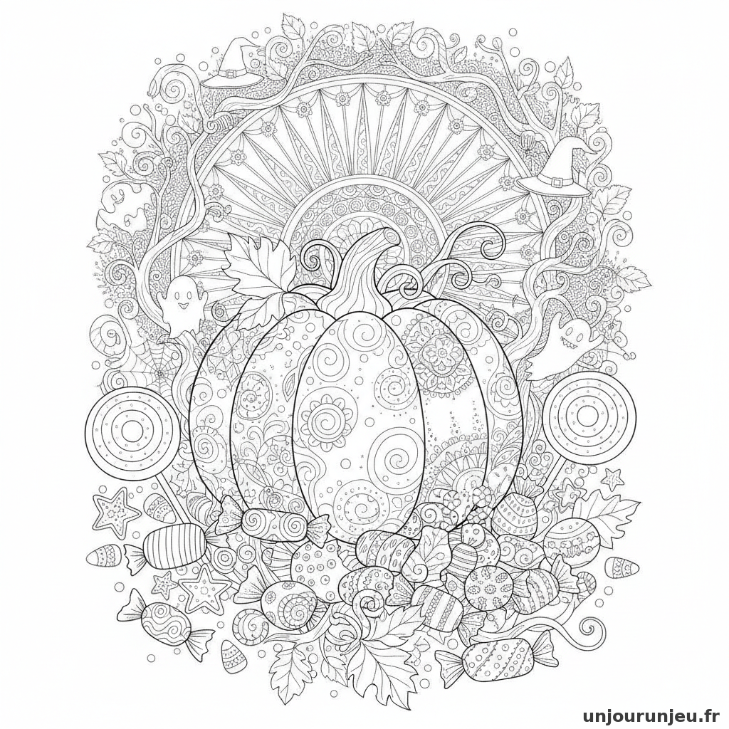 Coloriage Citrouille Citrouille Bonbons 09