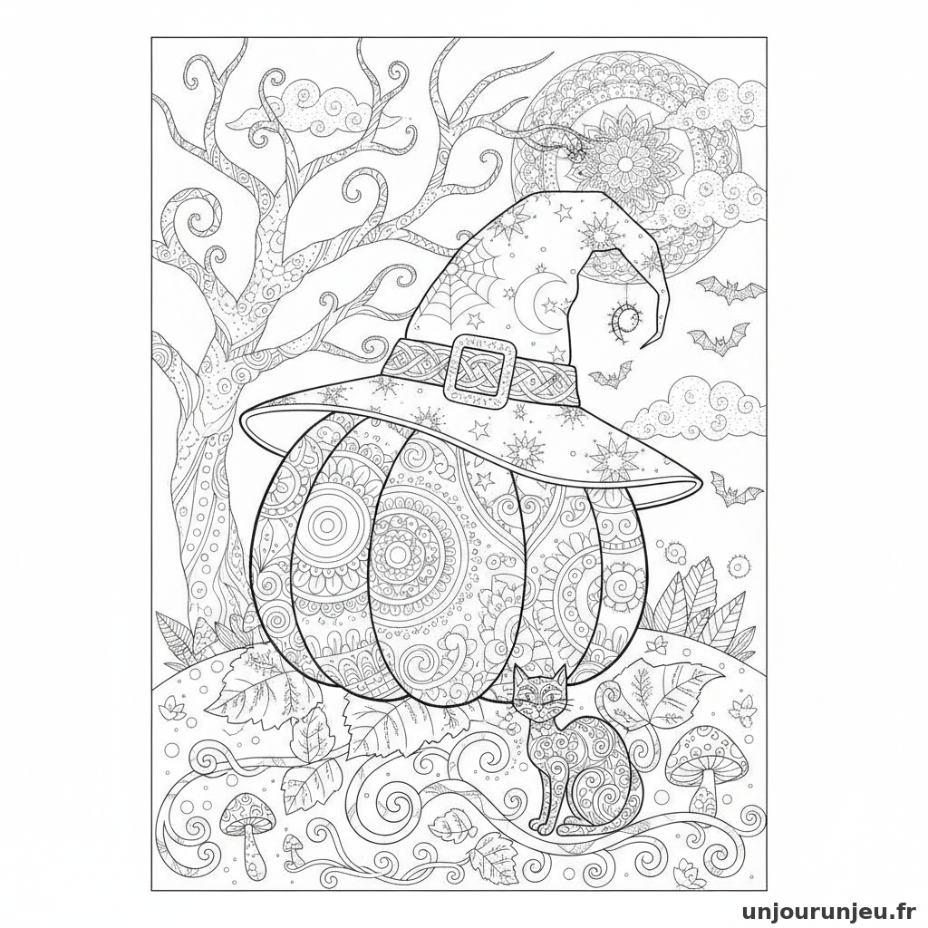 Coloriage Citrouille Citrouille Chapeau Sorciere 03