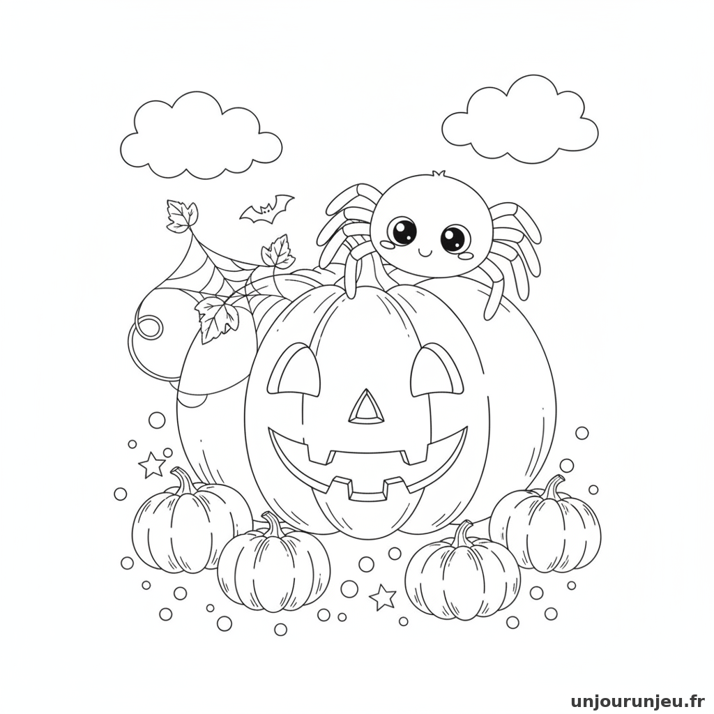 Coloriage Citrouille Citrouille Araignee 07