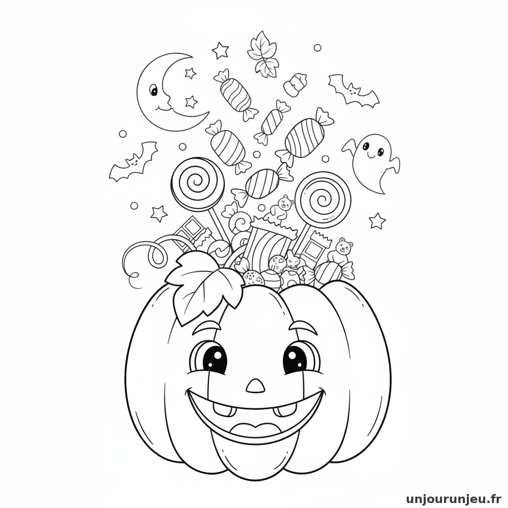 Coloriage Citrouille Citrouille Bonbons 09