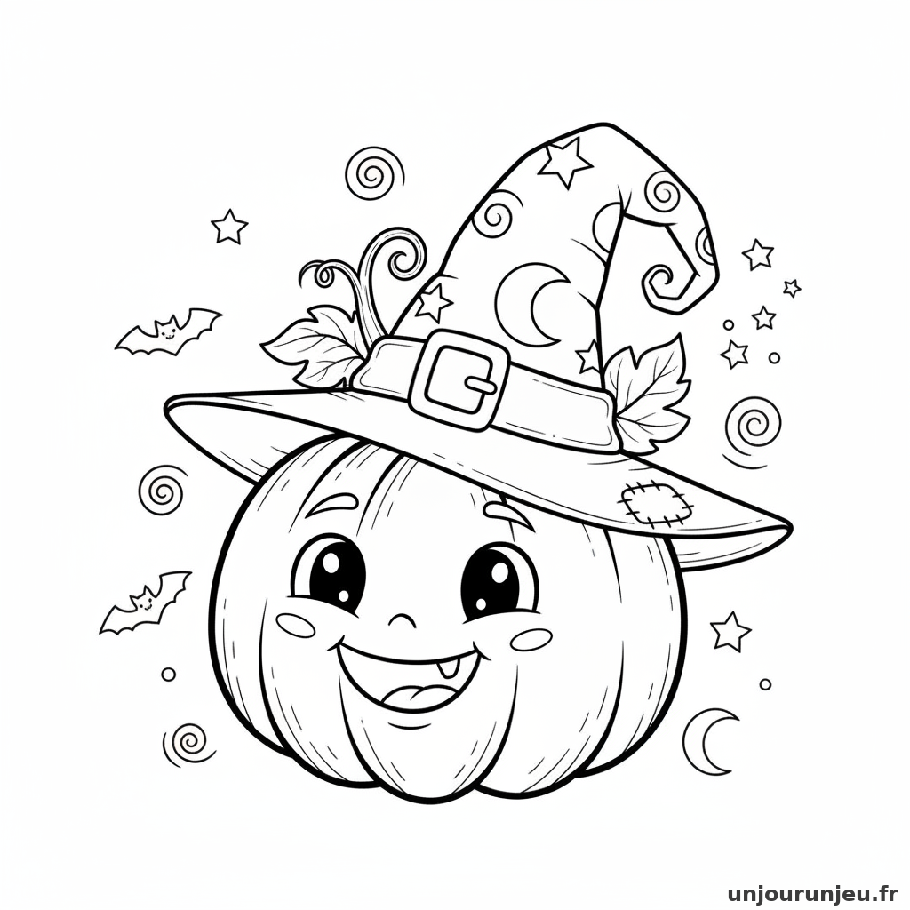 Coloriage Citrouille Citrouille Chapeau Sorciere 03