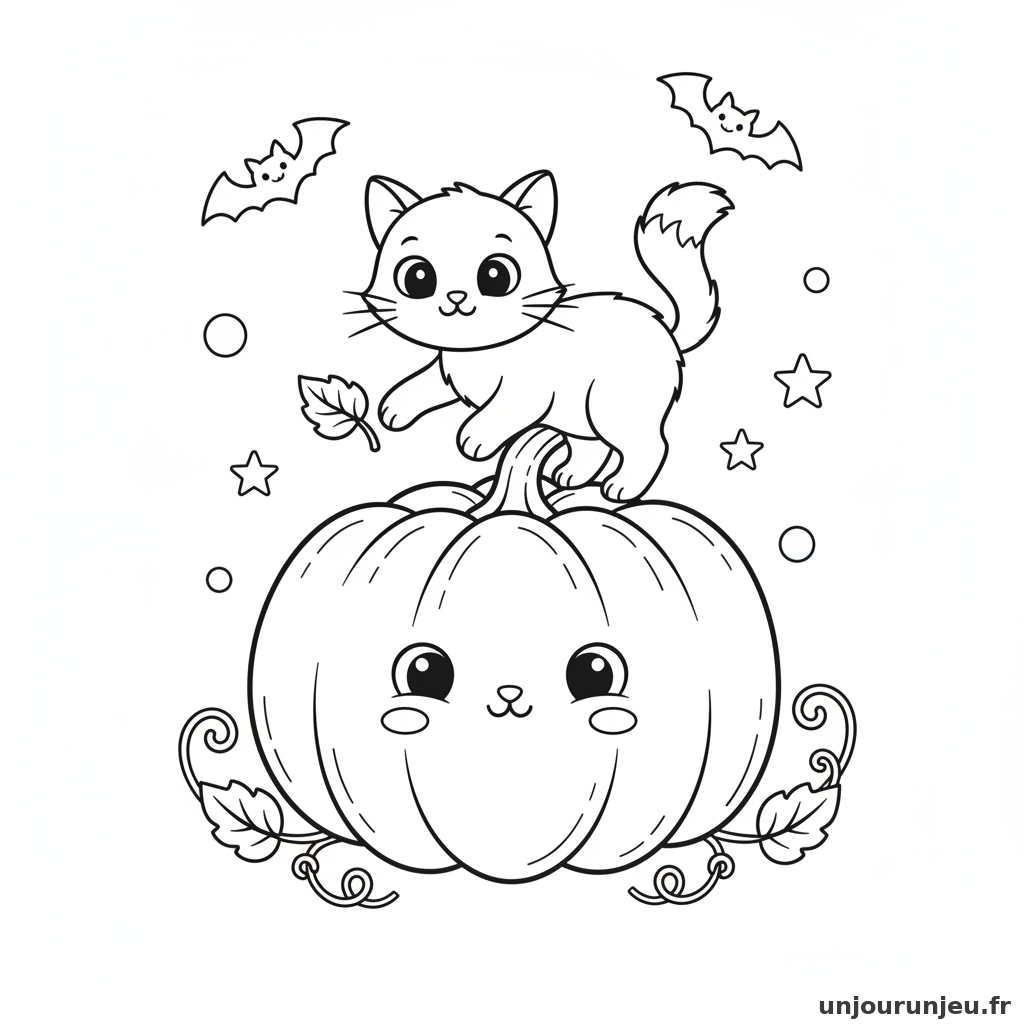 Coloriage Citrouille Citrouille Chat Noir 05