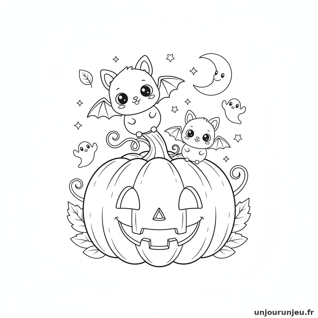 Coloriage Citrouille Citrouille Chauve Souris 10
