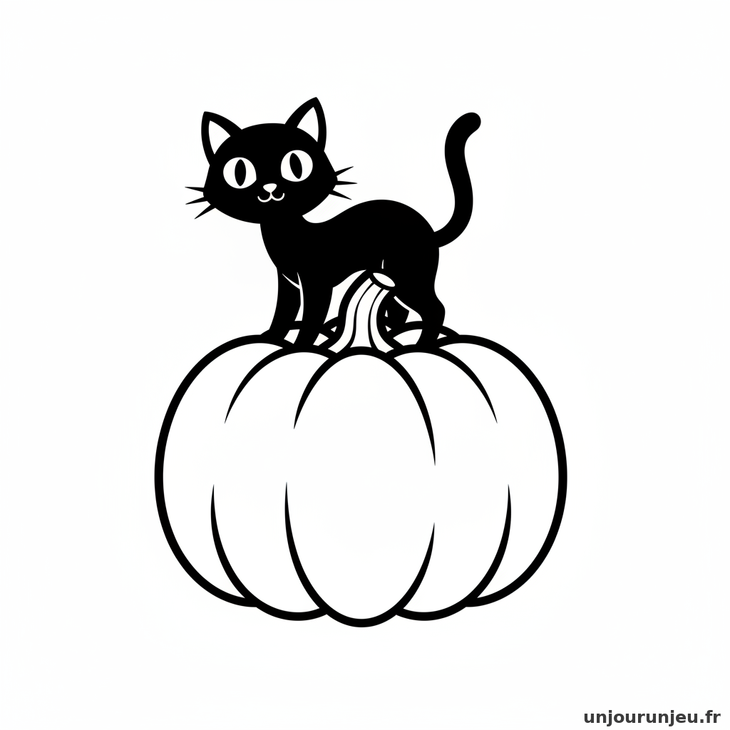 Coloriage Citrouille Citrouille Chat Noir 05