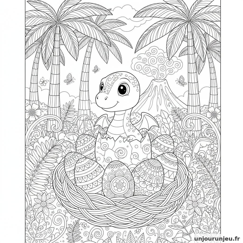 Coloriage Dinosaure Bebe Dinosaure Eclot Nid Rempli Doeufs Ornes 12