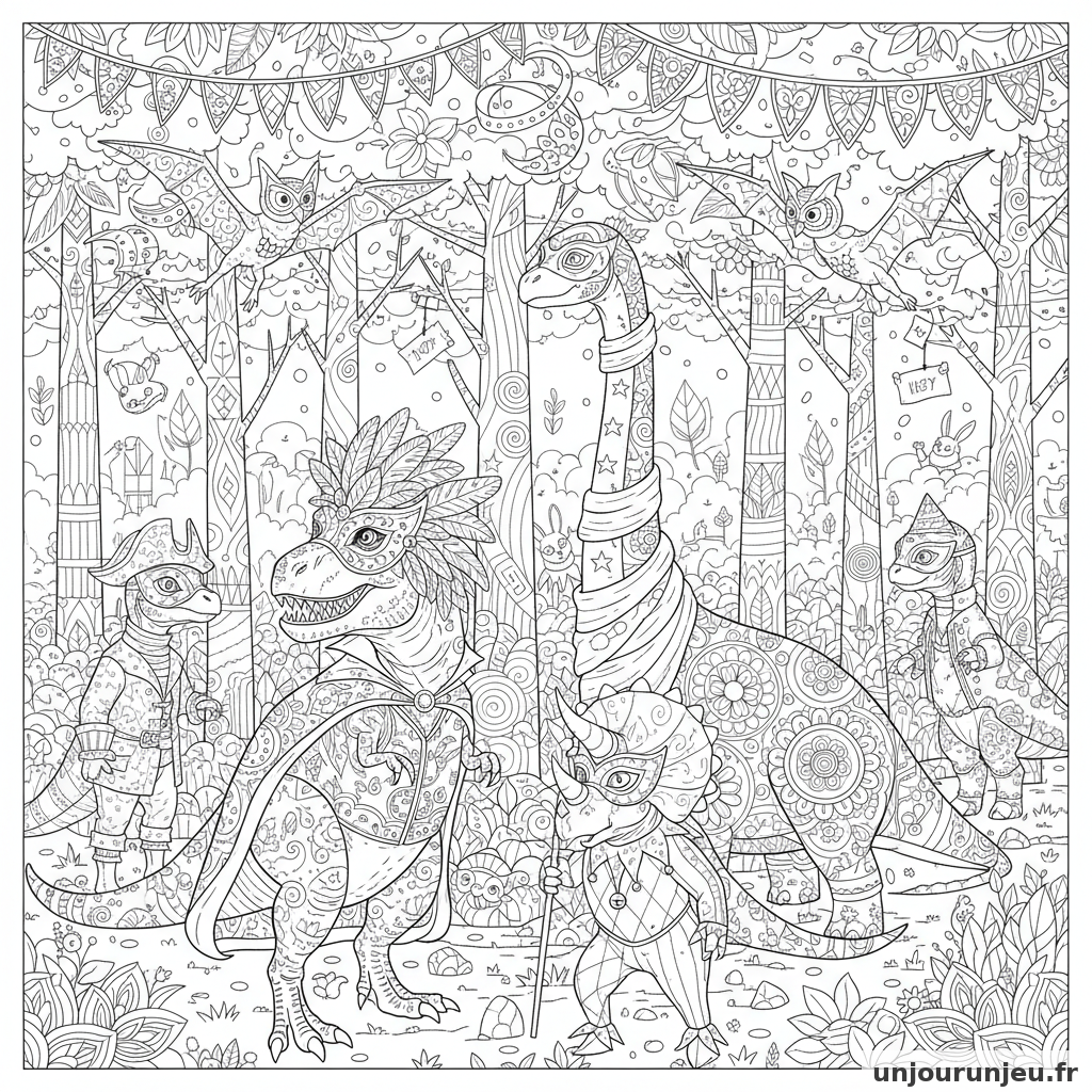 Coloriage Dinosaure Dinosaures Deguises Grande Fete Masquee 19